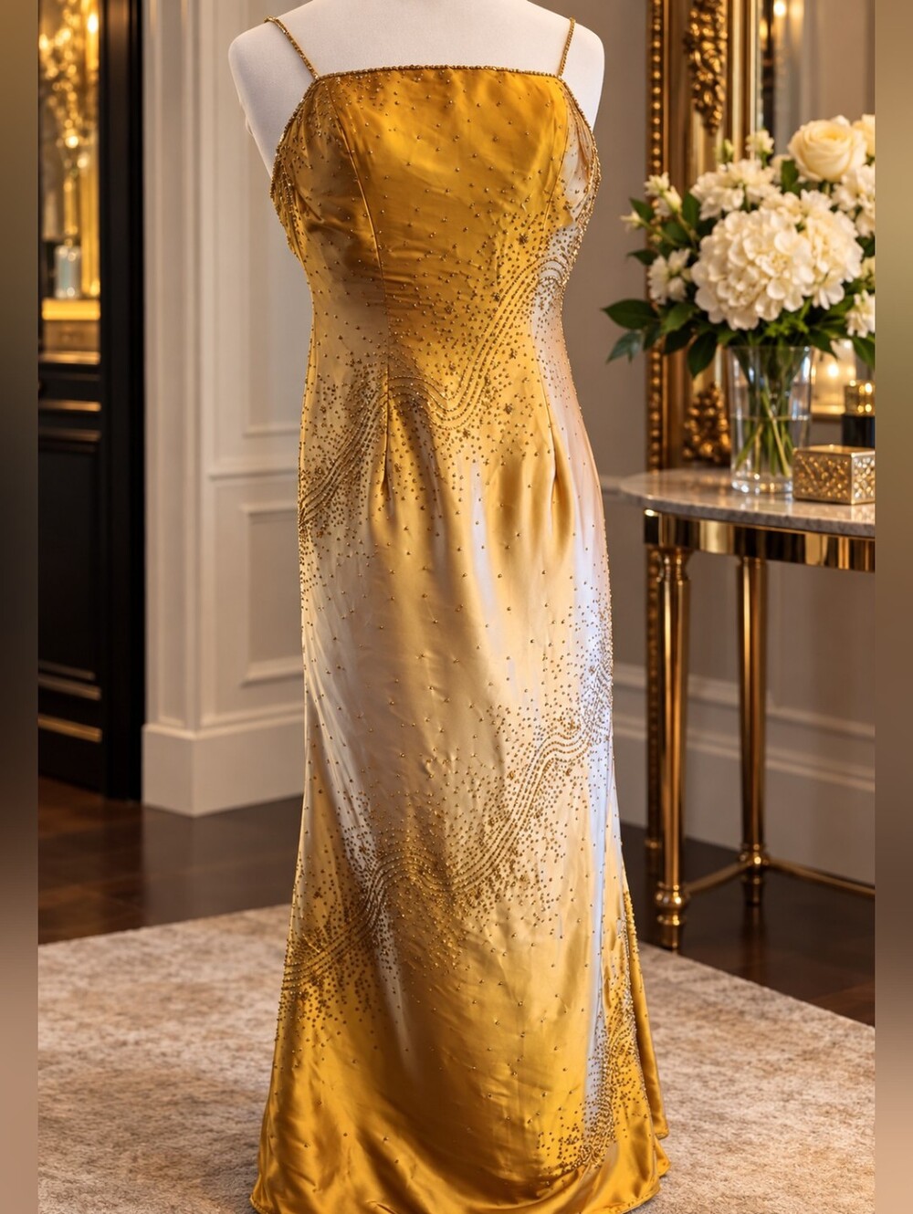 Tiffany Designs Gold Umbre Style Beaded Prom Evening Gown Dress